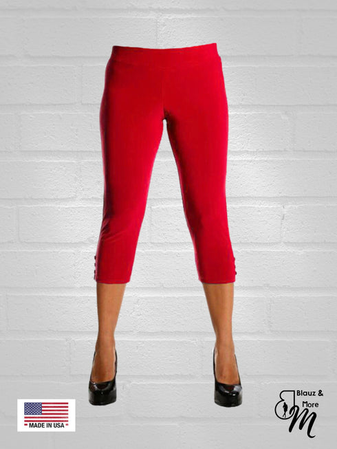Capri Length soft women's Legging. Three button trim at the leg opening emcees the look - P001